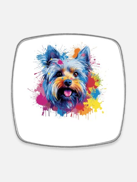 Yorkshire Terrier Dog Colorful Splash Art - Square fridge magnet - white