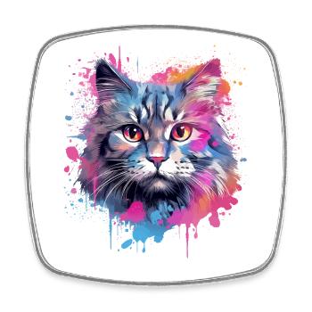 Chat américain à queue bobtail Art coloré - Magnet carré - blanc - Devant