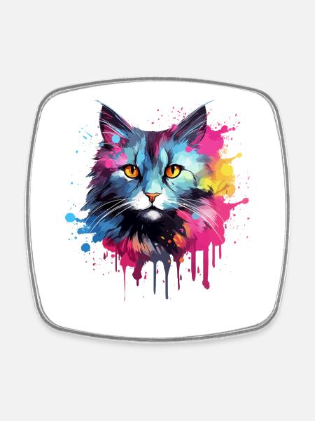 American Bobtail Cat Face Colorful Splash Art - Square fridge magnet - white