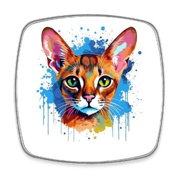 Abyssinian Cat  Splash Art Colorful Graphic - Square fridge magnet - white - Front