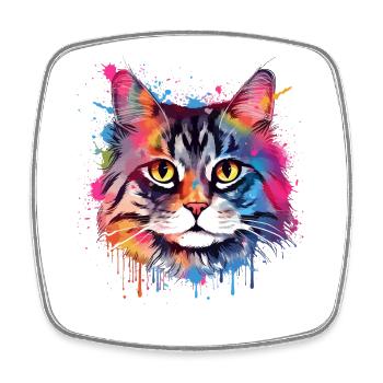 Bunte Splash-Art: Amerikanischer Bobtail-Katzenkopf - Viereckiger Kühlschrankmagnet - Weiß - Vorne