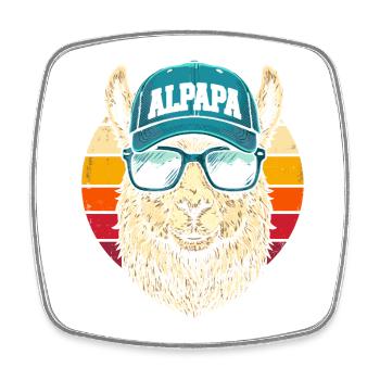 Alpaka Retro Sonnenbrillen Cap - Viereckiger Kühlschrankmagnet - Weiß - Vorne