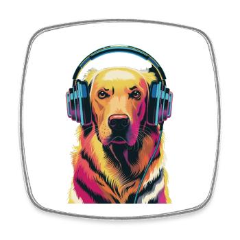 Golden Retriever mit Kopfhörer - Viereckiger Kühlschrankmagnet - Weiß - Vorne