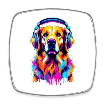 Golden Retriever mit Kopfhörer - Viereckiger Kühlschrankmagnet - Weiß - Vorne