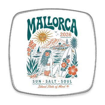 Mallorca Surf Sonnenszeit 2026 - Viereckiger Kühlschrankmagnet - Weiß - Vorne