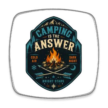Camping ist die Antwort Lagerfeuer Motiv - Viereckiger Kühlschrankmagnet - Weiß - Vorne