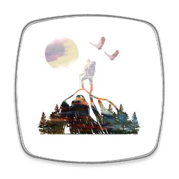 Watercolor Wanderer Under Full Moon Silhouette - Square fridge magnet - white - Front