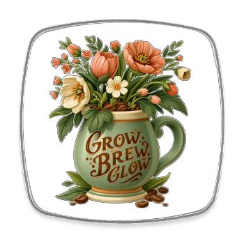 Grow Brew Glow Mug Flora - Viereckiger Kühlschrankmagnet - Weiß - Vorne