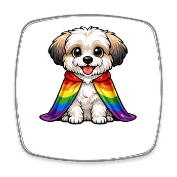 Chien de la fierté havanaise cape arc-en-ciel LGBTQ - Magnet carré - blanc - Devant
