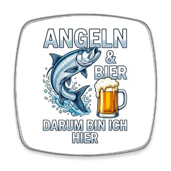 Angeln und Bier Darum bin ich hier Fisch - Viereckiger Kühlschrankmagnet - Weiß - Vorne