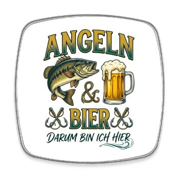 Angeln und Bier Darum Bin Ich Hier Barsch - Viereckiger Kühlschrankmagnet - Weiß - Vorne