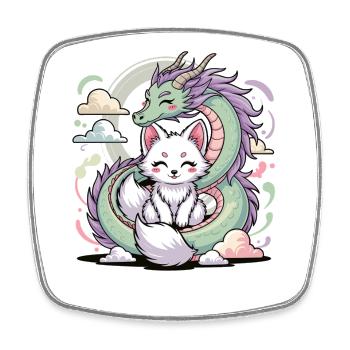 Kawaii Drache Fuchs Shirt Magisches Pastell Motiv - Viereckiger Kühlschrankmagnet - Weiß - Vorne