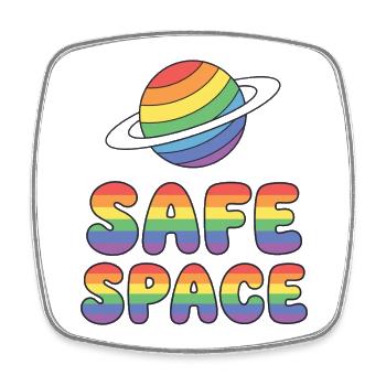 Autocollant du mois de la fierté LBGTQIA+ Safe Space - Safe Spa - Magnet carré - blanc - Devant