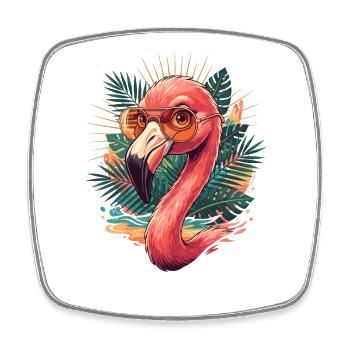 Flamingo Tropen Sonnenbrille - Viereckiger Kühlschrankmagnet - Weiß - Vorne