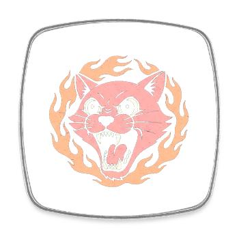 Flammenkatze Pink Feuerkopf - Viereckiger Kühlschrankmagnet - Weiß - Vorne
