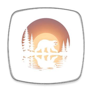 Mammouth au coucher du soleil dans la forêt de pins - Magnet carré - blanc - Devant