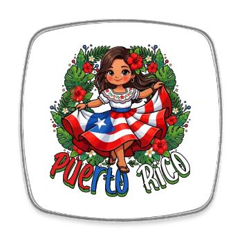 Fille portoricaine Mignonne Kawaii - Magnet carré - blanc - Devant