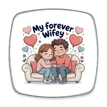 Forever Wifey Cozy Couple on Sofa - Square fridge magnet - white - Front