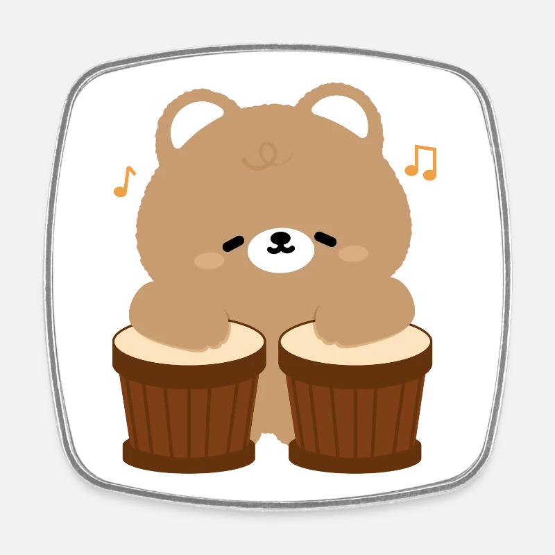 Bear Beats on Drums - Square fridge magnet - white