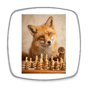 Fuchs spielt Schach - Viereckiger Kühlschrankmagnet - Weiß - Vorne
