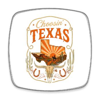 Texas Choice: Desert Sun and Langhorn - Square fridge magnet - white - Front