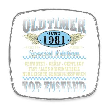 45. Geburtstag Geschenk Mann Oldtimer Juni 1981 - Viereckiger Kühlschrankmagnet - Weiß - Vorne