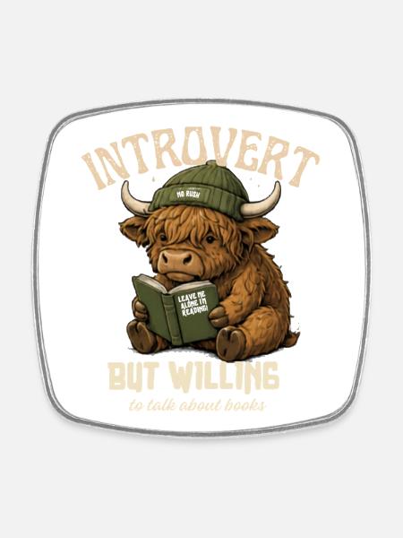 Introvert Cow Reading: Willing to Talk - Viereckiger Kühlschrankmagnet - Weiß