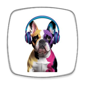 Bouledogue français français avec casque - Magnet carré - blanc - Devant