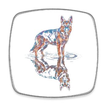Deutscher Schäferhund mit Wasserreflexion - Viereckiger Kühlschrankmagnet - Weiß - Vorne