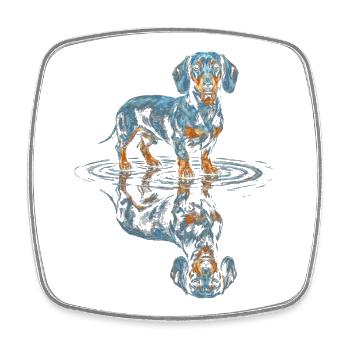 Dachshund Water Reflex Blue-Orange - Square fridge magnet - white - Front