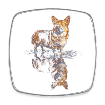 Wasserreflex Corgi  - Viereckiger Kühlschrankmagnet - Weiß - Vorne