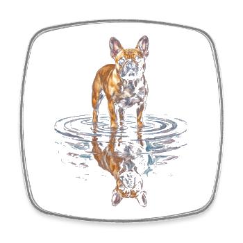 French Bulldog Water Reflection - Square fridge magnet - white - Front