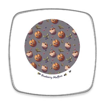 Circle with blueberry muffins, leaves and berries - Square fridge magnet - white - Front