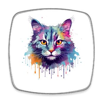 Colorful Splash Art Australian Mist Cat Face - Square fridge magnet - white - Front