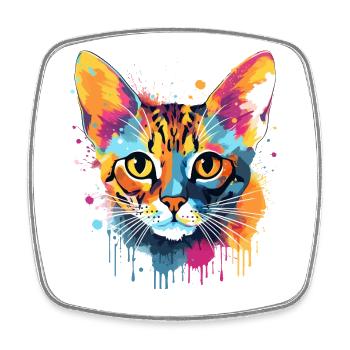 Art coloré sur le visage du chat Bengal - Magnet carré - blanc - Devant