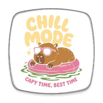 Chill Mode Capybara No Rush - Square fridge magnet - white - Front