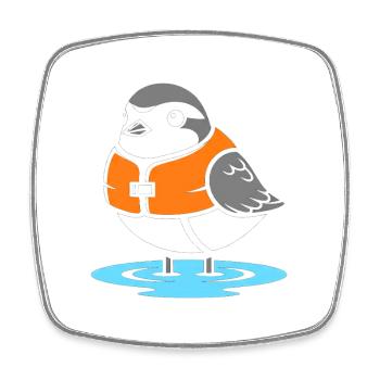 Dessin animé Oiseau avec Gilet de Sauvetage - Magnet carré - blanc - Devant