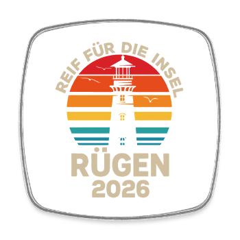 Rügen Insel Retro2026 Leuchtturm - Viereckiger Kühlschrankmagnet - Weiß - Vorne