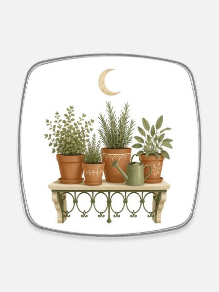 Herb Balcony Moonlight - Square fridge magnet - white