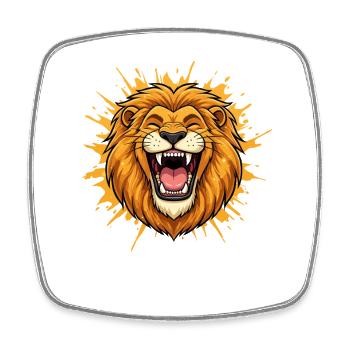 Tête de lion en choc coloré - Magnet carré - blanc - Devant