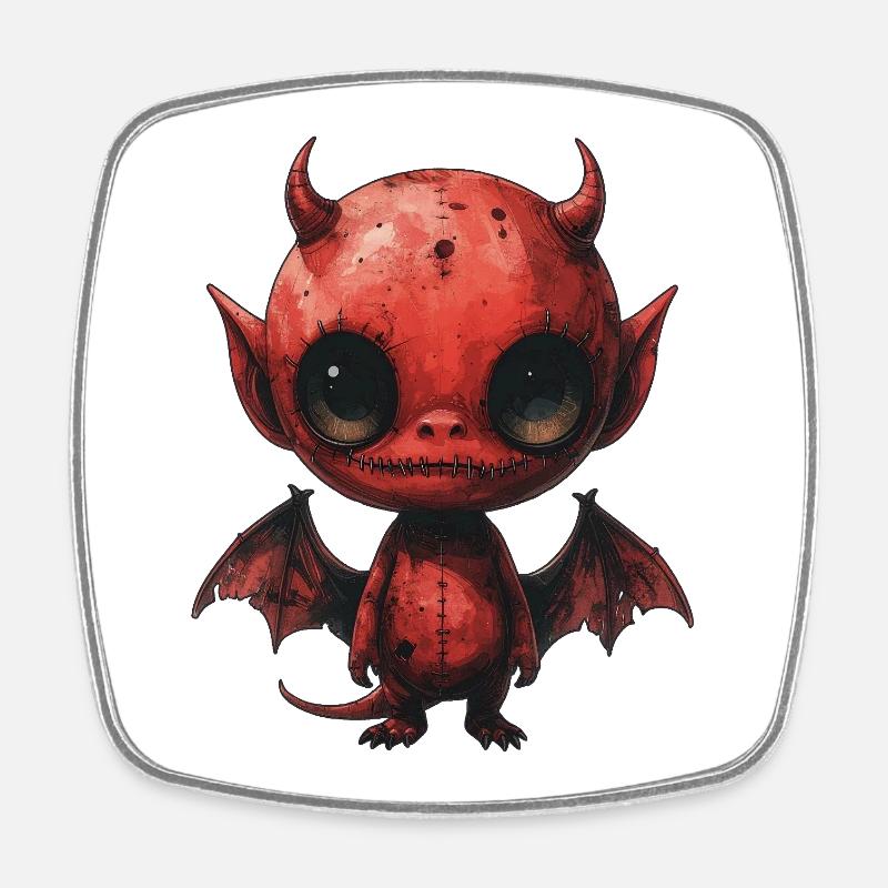 Diable Rouge Flippant Mignon - Magnet carré - blanc