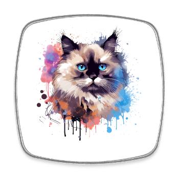 Splash Art Birman-Katzengesicht bunt - Viereckiger Kühlschrankmagnet - Weiß - Vorne