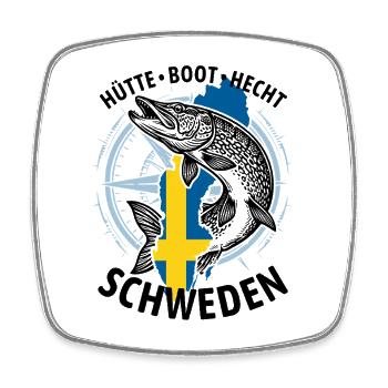 Hütte, Boot, Hecht - Schweden | Angler Geschenk - Viereckiger Kühlschrankmagnet - Weiß - Vorne