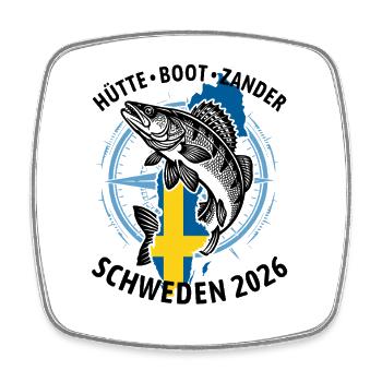 Hütte, Boot, Zander - Schweden 2026 | Angler - Viereckiger Kühlschrankmagnet - Weiß - Vorne