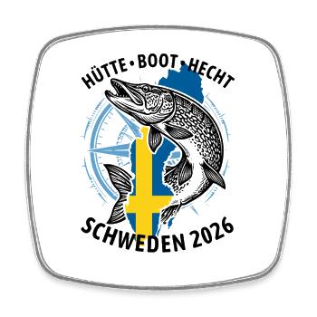 Hütte, Boot, Hecht - Schweden 2026 | Angler - Viereckiger Kühlschrankmagnet - Weiß - Vorne