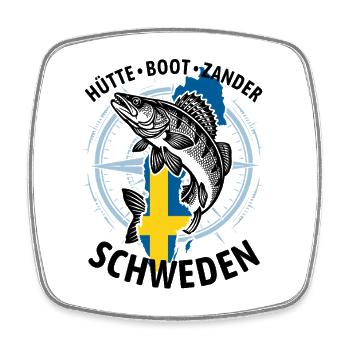 Hütte, Boot, Zander - Schweden | Angler Geschenk - Viereckiger Kühlschrankmagnet - Weiß - Vorne