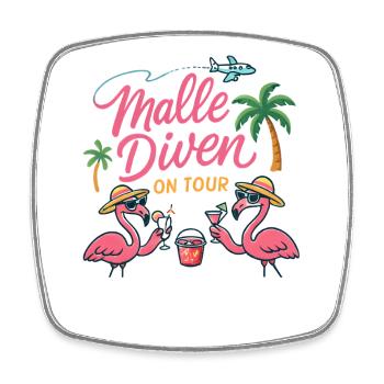 Malle Divas On Tour Women's Flamingo Mallorca Party - Square fridge magnet - white - Front
