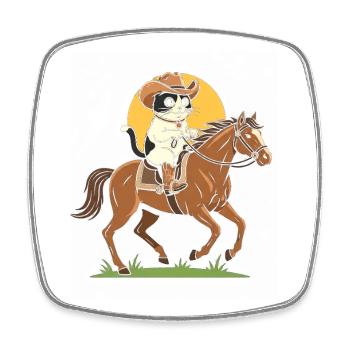 Katzen-Cowboy auf Pferd - Viereckiger Kühlschrankmagnet - Weiß - Vorne