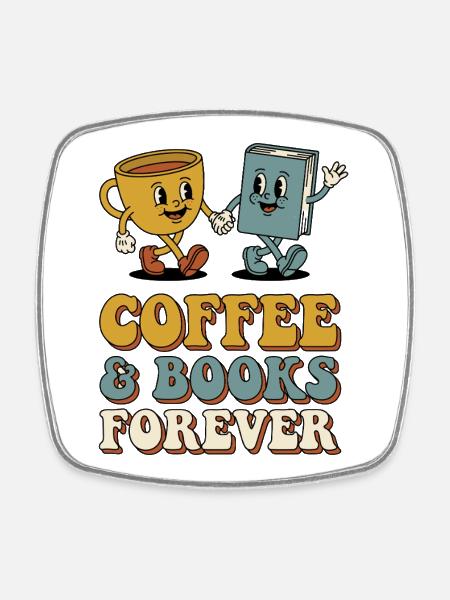 Coffee Books Good Moods Retro Bookworm - Square fridge magnet - white