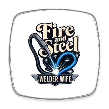 Welder Wife Fire and Steel Torch Heart Design - Viereckiger Kühlschrankmagnet - Weiß - Vorne